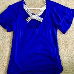 Blue shirt with lace detailing